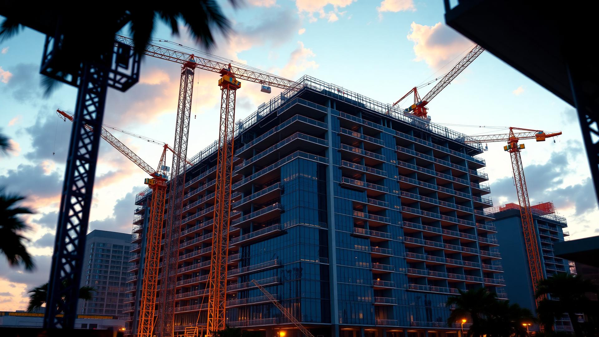 Luxury Florida construction site at golden hour